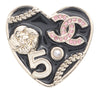 Chanel CC Gold Plated Lacquered Faux Pearl Camellia No. 5 Heart Brooch Pin Secondhand
