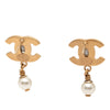 Chanel CC Gold Plated Faux Pearl Drop Push Back Earrings Secondhand