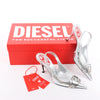 Diesel D-Venus Patent Embossed Slingback Heels in Silver, Size 37 EU Secondhand