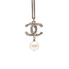 Chanel Brass Faux Pearl and Strass Twisted CC Pendant Necklace Secondhand