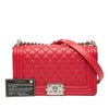 Chanel Old Medium Quilted Perforated Lambskin Boy Flap Secondhand