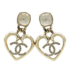Chanel Gold Plated CC Rhinestone Heart Earrings Secondhand