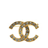 Chanel Gold Plated CC Rhinestone Brooch Secondhand