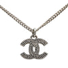 Chanel Silver Plated CC Rhinestones Pendant Necklace Secondhand