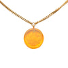 Chanel CC Gold Plated Resin Camellia Round Pendant Necklace Secondhand