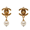 Chanel CC Gold Plated Turnlock Faux Pearl Drop Clip On Earrings Secondhand