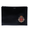 Saint Laurent Embroidered Crest Calfskin Zippered Clutch Secondhand