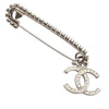 Chanel CC Silver Plated Crystal Embellished Safety Pin Brooch Secondhand