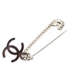 Chanel CC Silver Plated Crystal Embellished Safety Pin Brooch Secondhand