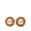 Chanel Gold Plated Strass and Faux Pearl Camellia Clip On Earrings Secondhand
