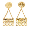 Chanel Gold Plated Flap Bag Drop Clip On Earrings Secondhand