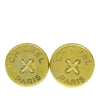 Chanel Gold Plated Logo Round Button Clip On Earrings Secondhand