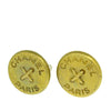 Chanel Gold Plated Logo Round Button Clip On Earrings Secondhand