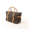 FENDI Zucca Canvas x Leather Handbag in Brown Secondhand