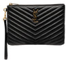 Saint Laurent Chevron Leather Monogram Zip A5 Wristlet Pouch Secondhand