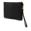 Saint Laurent Chevron Leather Monogram Zip A5 Wristlet Pouch Secondhand