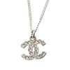 Chanel Silver Plated CC Rhinestone Pendant Necklace Secondhand