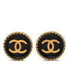 Chanel CC Gold Plated and Enamel Round Button Clip On Earrings Secondhand