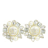 Chanel Gold Plated CC Round Crystal and Faux Pearl Push Back Earrings Secondhand