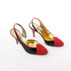 Gucci Slingback Leather Strap Pumps in Black x Red 740058, Size 37.5 EU Secondhand