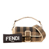 Fendi Pequin Gingham Canvas And Raffia Baguette Satchel Secondhand