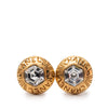 Chanel Gold Plated Crystal Logo Hexagonal Clip On Earrings Secondhand