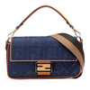 Fendi Zucca Embroidered Denim Baguette Satchel Secondhand