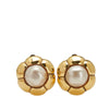 Chanel Gold Plated Faux Pearl Flower Clip On Earrings Secondhand
