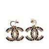 Chanel Gold Plated CC Leather  Woven and Strass Drop Push Back Earrings Secondhand
