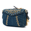 Miu Miu Denim Grommet and Crystal Embellished Biker Crossbody Secondhand