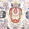 Hermès Carré 90 "STATELY WHEELS" Silk handkerchief in Ecru x Blue Secondhand
