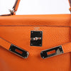 HERMÈS Kelly 28 Le Tournay Taurillon Clemence Handbag in Orange Silver Metal Fittings □H: 2004 Secondhand