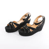 HERMES Leather & Suede Wedge Sole Sandals in Black, Size 37 EU Secondhand