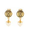Chanel CC Gold Plated Faux Pearl Drop Clip On Earrings Secondhand