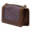 Chanel Old Medium Nubuck Trimmed Quilted Aged Calfskin Boy Flap Secondhand