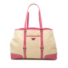 Prada Studded Leather Trimmed Canvas Front Pocket Tote Secondhand