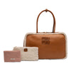 Miu Miu Large Shearling Trimmed Calfskin Logo Beau Shoulder Bag Secondhand