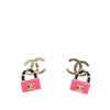 Chanel Gold Plated Calfskin Resin CC Handbag Push Back Earrings Secondhand