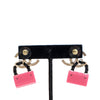 Chanel Gold Plated Calfskin Resin CC Handbag Push Back Earrings Secondhand