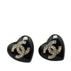 Chanel Resin Rhinestone CC Heart Push Back Earrings Secondhand