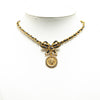 Secondhand Chanel Leather and Gold Plated Medallion Bow Pendant Necklace