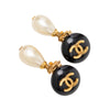 Chanel CC Gold Plated Resin and Faux Pearl Drop Clip On Earrings Secondhand