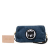 Miu Miu Denim Embroidered Logo Wristlet Pouch Secondhand