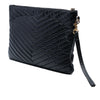 Saint Laurent Chevron Calfskin Monogram Zip A4 Pouch Secondhand