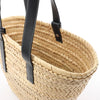 LOEWE Basket Medium Raffia x Leather Shoulder Bag in Beige x Black Secondhand