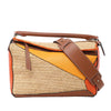 LOEWE Puzzle Medium Raffa x Leather 2Way Handbag in Orange x Brown x Beige Secondhand