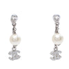 Chanel CC Brass Strass Faux Pearl Drop Push Back Earrings Secondhand