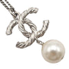Chanel Silver Plated CC Faux Pearl Rhinestone Pendant Necklace Secondhand