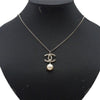 Chanel Silver Plated CC Faux Pearl Rhinestone Pendant Necklace Secondhand