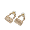 Chanel CC Gold Plated Quilted Flap Bag Faux Pearl Bullet Back Earrings Secondhand